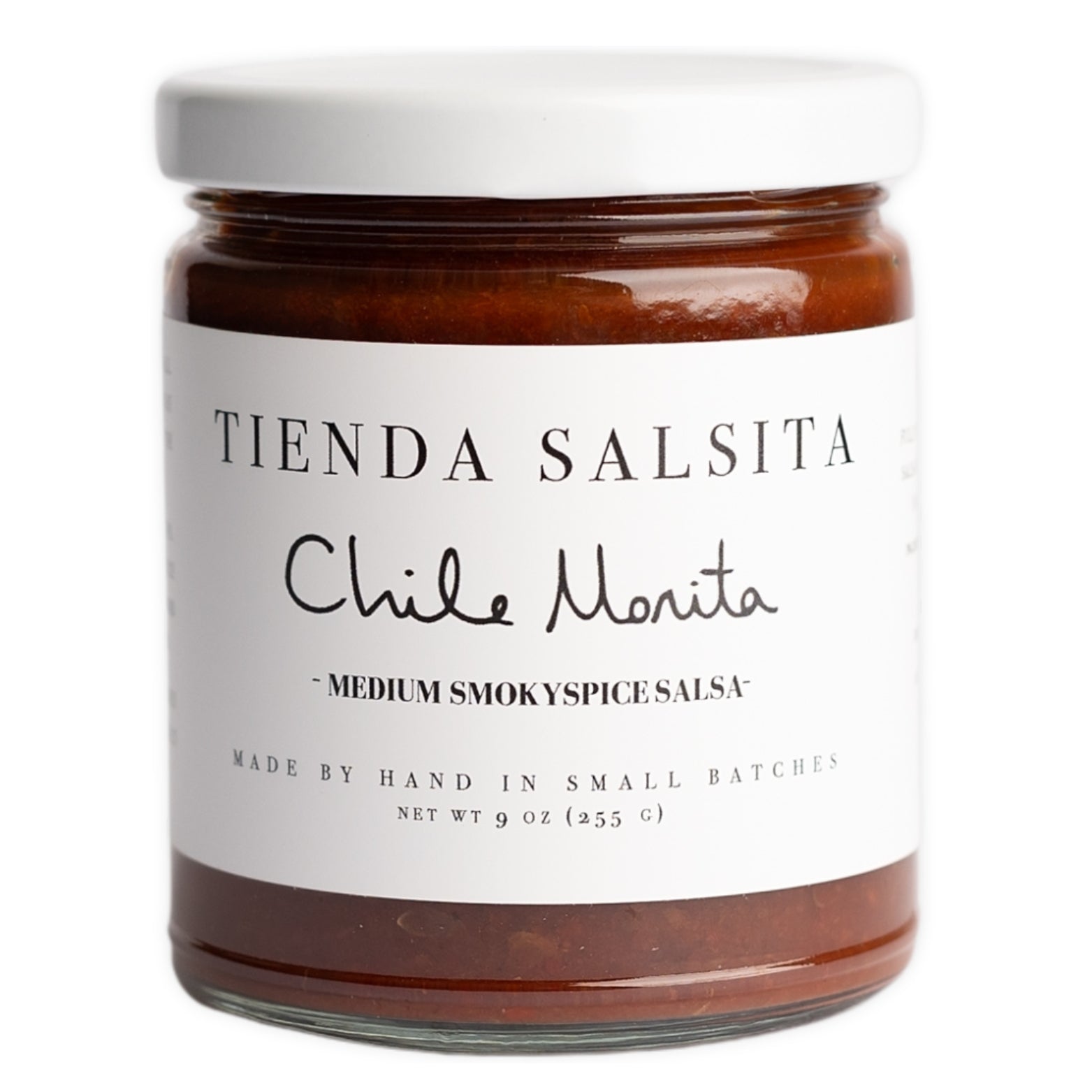 Jar of Tienda Salsita Chile Morita salsa on a white background