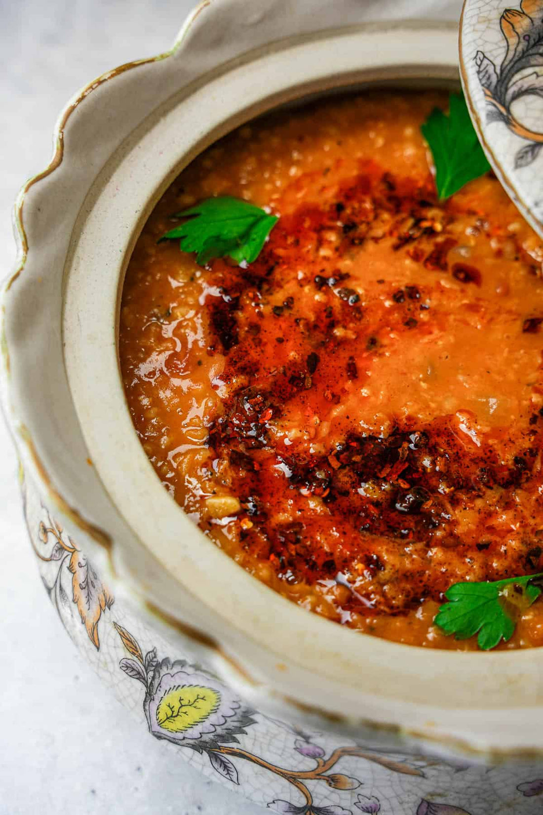 Warming Lentil Soup with Salsa Macha Chile Oil