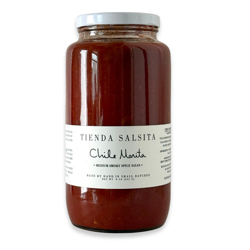 Jar of Tienda Salsita Chile Morita salsa on a white background