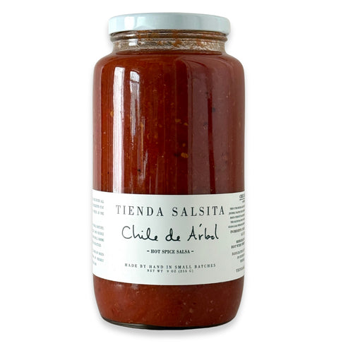 Jar of Tienda Salsita Chile de Arbol salsa on a white background