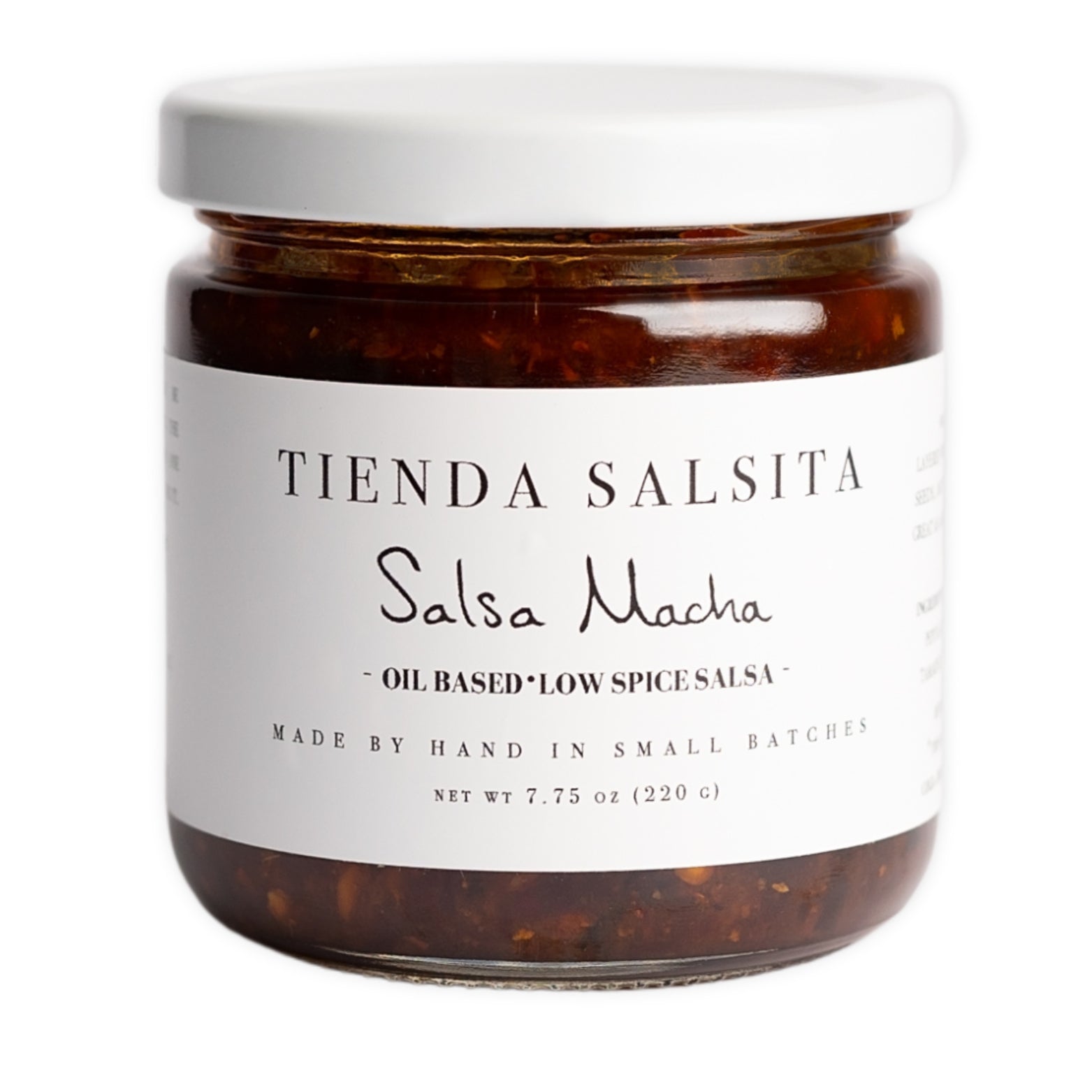 Jar of Tienda Salsita Salsa Macha on a white background